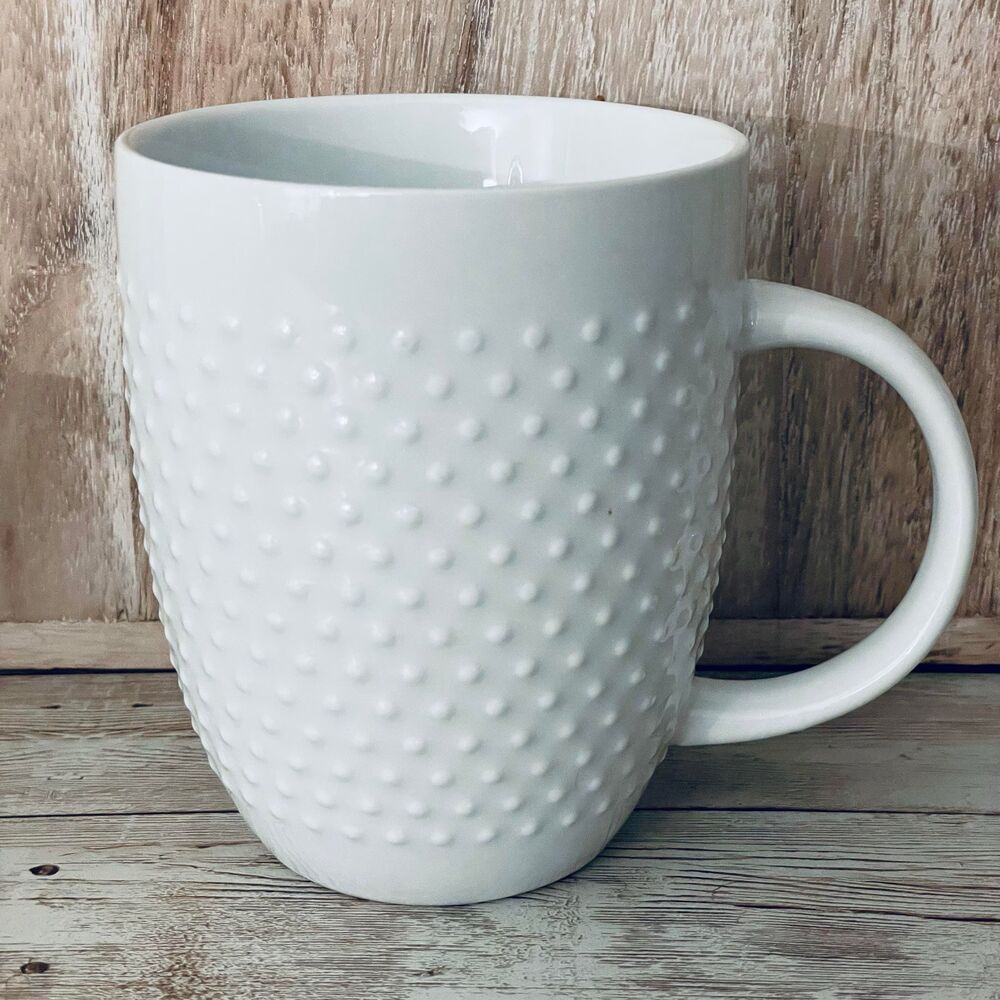 New Threshold Beaded White Porcelain Coffee Beautiful Mug 15oz - Picture 3 of 14